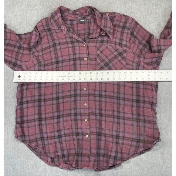 Plaid Button Down Shirt Torrid Women 2XL Burgundy Black Soft Casual Fall Style - Picture 5 of 8